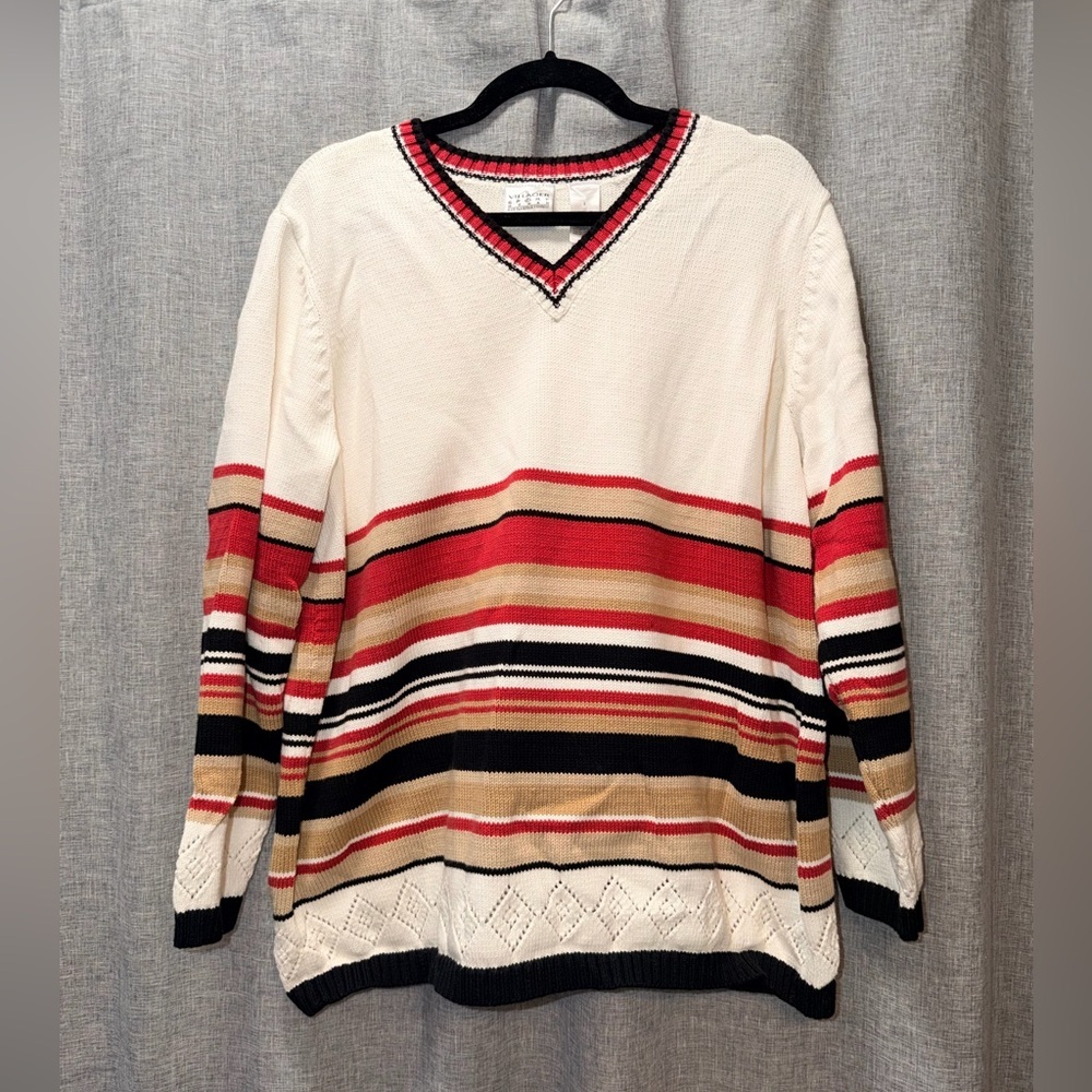 Villager Sport Striped V-Neck Knit Sweater size 2